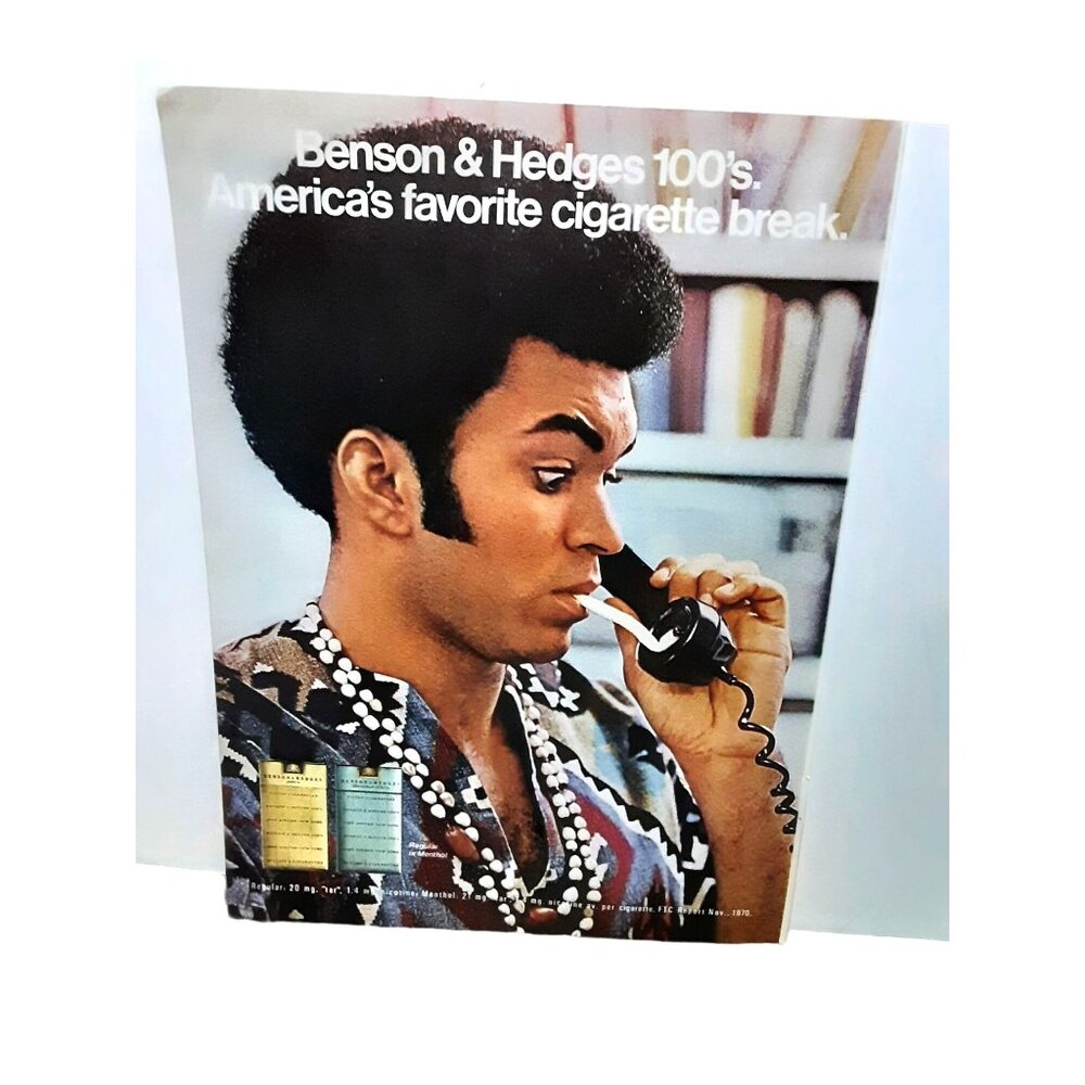 1971 Benson & Hedges 100s Cigarettes America's Favorite Break Print Ad